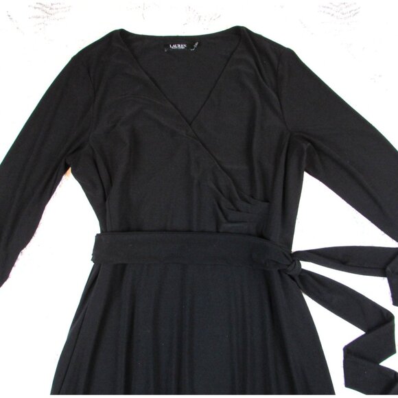 EUC Lauren Ralph Lauren Black Label Surplice Jersey Dress Black Women's 18 - Picture 3 of 8